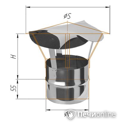 Дымоход Феррум Зонт нержавеющий 0.5 d-115 по воде в Магнитогорске